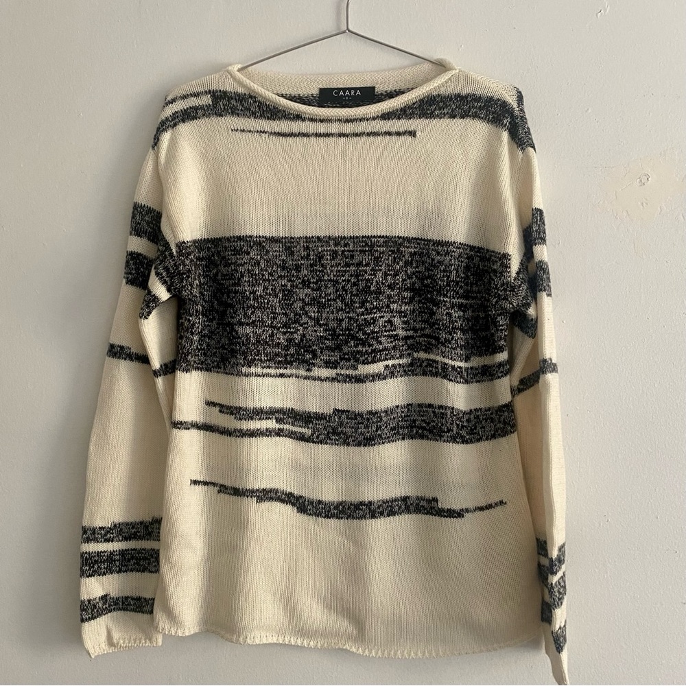 Caara Jacquard Knit Ivory and Black Sweater